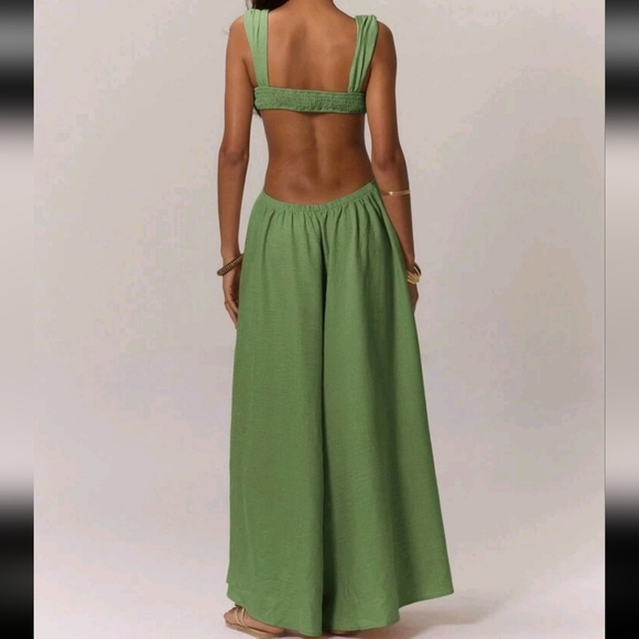 Boho Ruched Bust Extreme Wide Leg Jumpsuit Summer Vacation - Picture 2 of 4